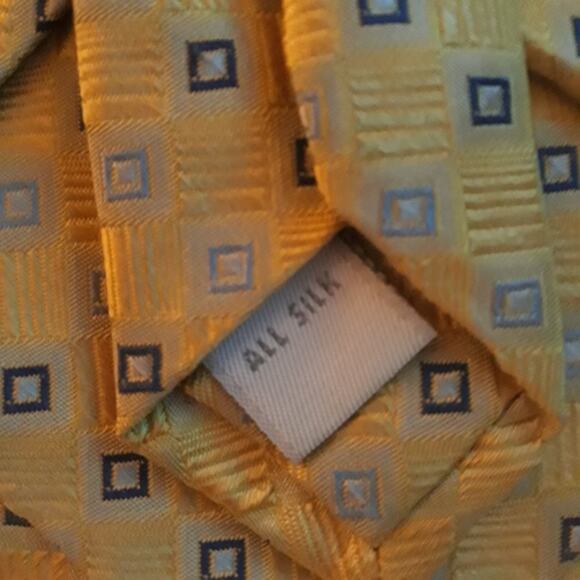 Burma Bibas 100% Silk Tie Golden Yellow Blue - Picture 3 of 6